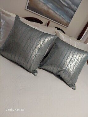 Gorgeous 2 Large Sateen Feather Stuffed Decorator, Designer 20in Square Pillows